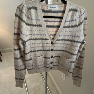 Heartloom Women's Cardigan - Cream and Gray with Purple Accents